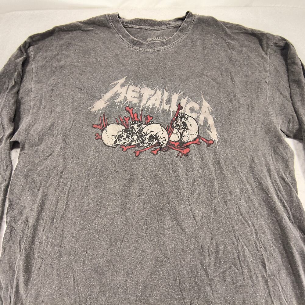 Metallica Band Crew Neck Graphic Long Sleeve T Shirt Mens Size Large L Gray